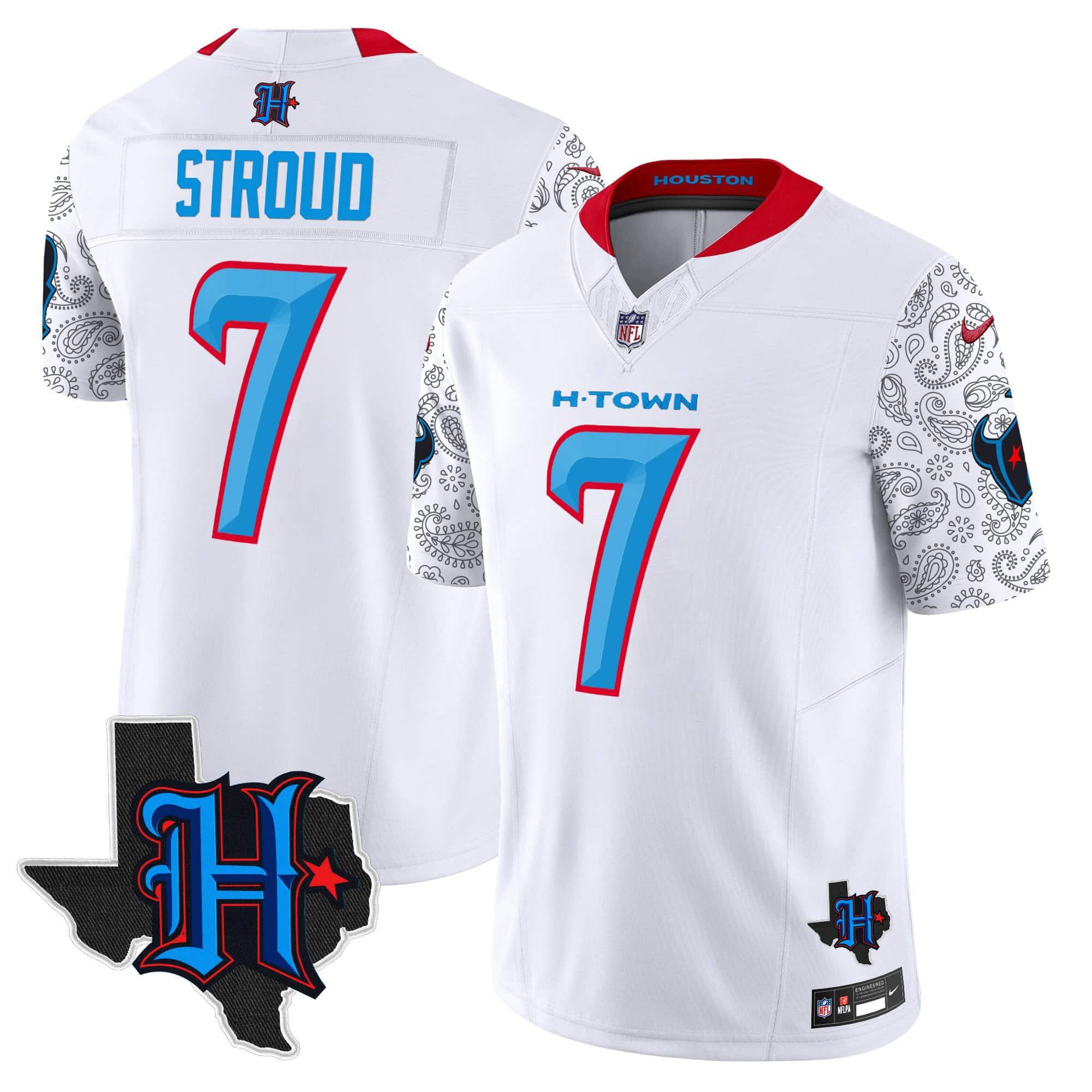 Men Houston Texans #7 Stroud White 2024 Nike Texas Patch Vapor Limited NFL Jersey